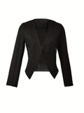 Zipper Open Front Blazer, Elegant Long Sleeve Solid Outerwear, Women's Clothing