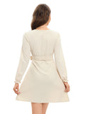 elveswallet  Solid Surplice Neck Dress, Casual Long Sleeve Versatile Mini Dress, Women's Clothing