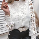 Women's Blouses Women Sexy Lace Patchwork Hollow Out Shirt Blouse Long Sleeve O-Neck Elegant Blouses