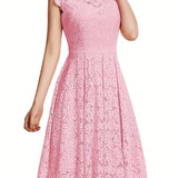 Solid Elegant Sleeveless Lace Dress, Back To School Cocktail Prom Party Dress, Women's Clothing