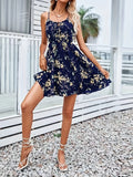 Floral Print Cami A-line Dress, Short Sleeve Casual Dress For Spring & Summer, Women's Clothing