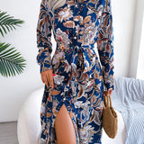 elveswallet  Long Sleeve Maxi Shirt Dress, Button Up Casual Dress For Fall & Spring, Women's Clothing