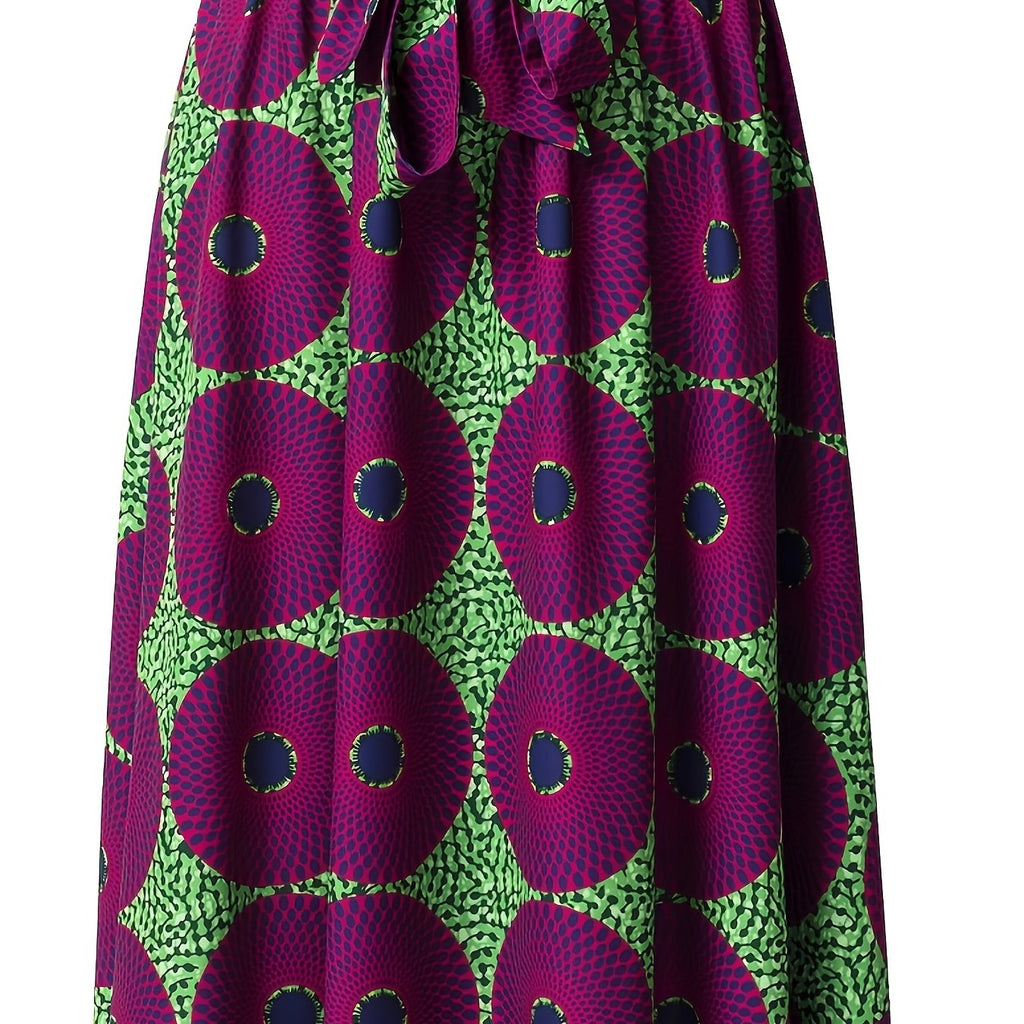 elveswallet  Graphic Print Pleated Skirts, Boho Tie Front Summer Skirts, Women's Clothing