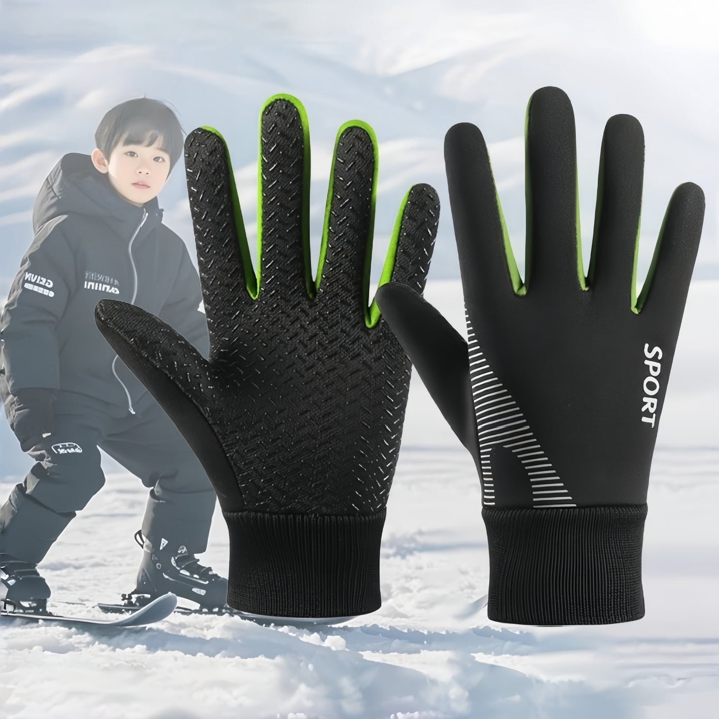 Youngsters' Winter Ski Gloves - Cozy Fleece-Lined, Non-Slip Grip, Warm & Windproof for Boys and Girls Ages 5-9, Perfect for Outdoor Play in Snowy Weather