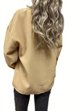 Waffle Solid Jacket, Casual Button Front Long Sleeve Outerwear, Women's Clothing