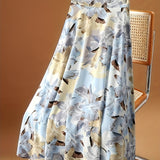 elveswallet  Plus Size Elegant Skirt, Women's Plus Floral Print High Rise Non-stretch Flowy Maxi Skirt