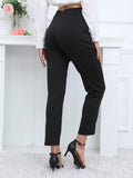 Solid High Waist Straight Leg Trouser, Casual Every Day Pants For Spring & Fall, Women's Clothing