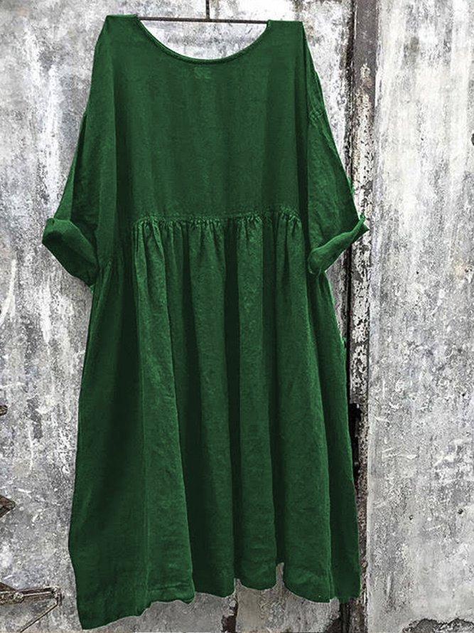 Women Solid Color Linen Dress