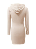elveswallet  Drawstring Hooded Dress, Casual Solid Long Sleeve Mini Dress, Women's Clothing