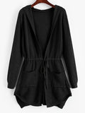 Hooded Drawstring Pockets Cardigans, Casual Loose Drop Shoulder Long Sleeve Fall Winter Knit Cardigan, Women's Clothing