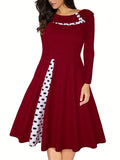 A-line Retro Dress, 3/4 Sleeve Polka Dot Casual Dress, Women's Clothing