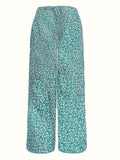 elveswallet  Plus Size Boho Pants, Women's Plus Floral Print High Waist Wide Leg Pants With Pockets