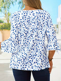 elveswallet  Plus Size Casual Blouse, Women's Plus Leaf Print Button Up Half Sleeve V Neck Henley Shirt