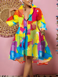 elveswallet  Plus Size Painting Color Print V Neck Midi Dress, Women's Plus Slight Stretch Party Dress