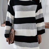 Striped Knitted Dress, Casual Boat Neck Long Sleeve Dress, Women's Clothing
