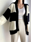 elveswalletLoose Color Block Cardigan, Casual Long Sleeve Cardigan For Fall & Winter, Women's Clothing