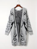 Abstract Pattern Open Front Knit Cardigan, Casual Long Sleeve Mid Length Sweater, Women's Clothing
