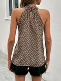 elveswallet  Geo Print Cross Halter Neck Blouse, Elegant Sleeveless Blouse For Spring & Summer, Women's Clothing