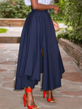 elveswallet  Plus Size Elegant Skirt, Women's Plus Solid Split Asymmetrical Hem High Rise Pleated Bow Maxi Skirt