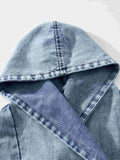elveswallet  Belted Closure Elastic Band Cuff Denim Hooded Jackets, Elastic Belt Non Button Denim Coats, Women's Denim Jackets & Coats, Women's Clothing