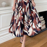 Allover Print High Waist Skirt, Elegant Swing Skirt For Spring & Summer, Women's Clothing