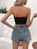 elveswallet  Slim Crop Halter Neck Top, Sexy Backless Halter Top For Summer, Women's Clothing