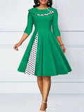A-line Retro Dress, 3/4 Sleeve Polka Dot Casual Dress, Women's Clothing