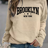 elveswallet  Brooklyn Print Sweatshirt, Long Sleeve Crew Neck Casual Sweatshirt For Winter & Fall, Women's Clothing