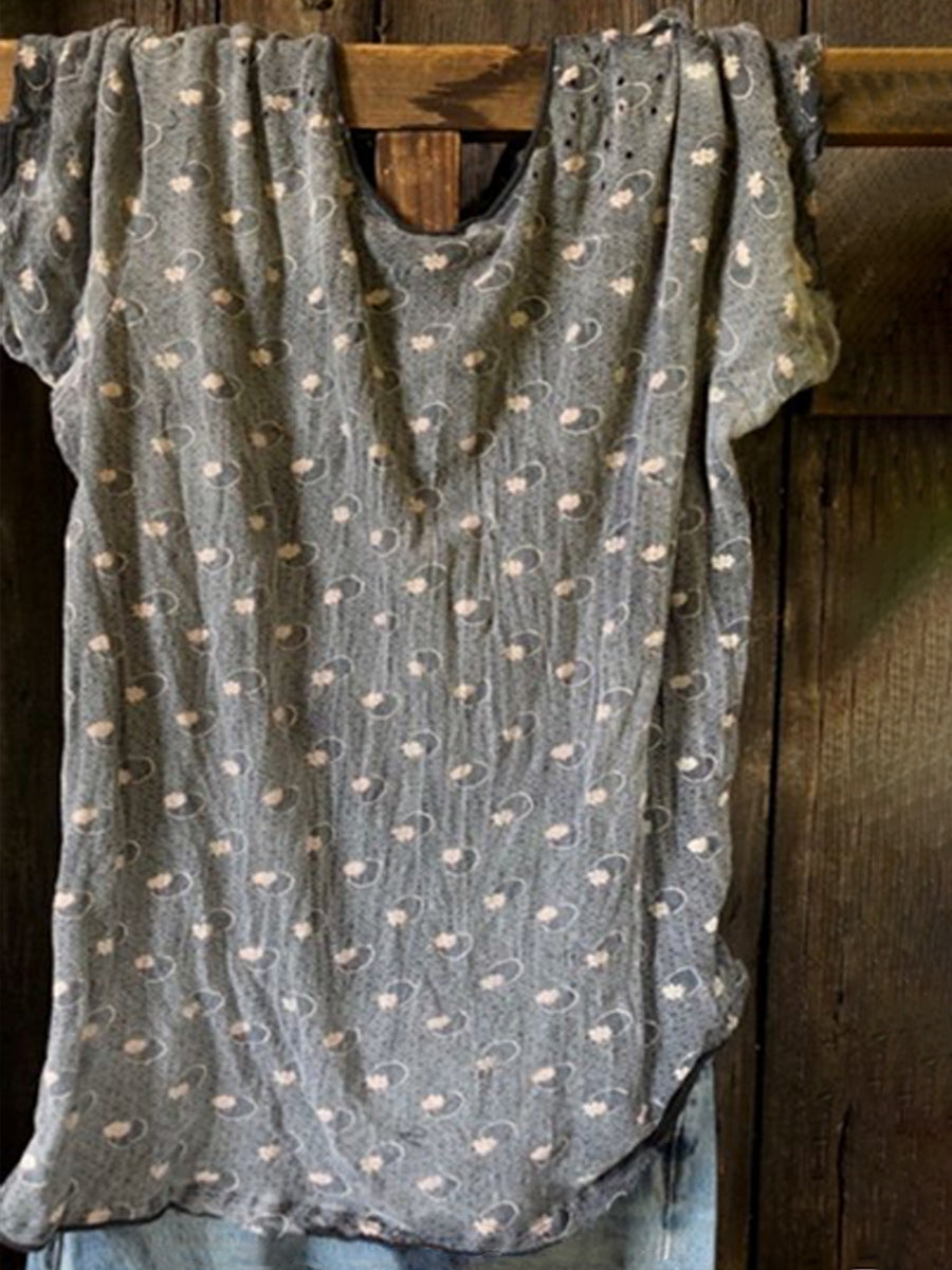 Round Neck Loose Dot Pattern Soft Top