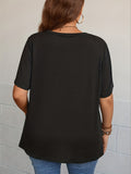 elveswallet  Plus Size Casual Top, Women's Plus Solid Button Decor Short Sleeve V Neck Ruched Tee