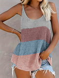 elveswallet  Striped Knitted Cami Top, Beach Loose Hollow Out Casual Top For Spring & Summer, Women's Clothing