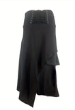 elveswallet  Asymmetrical Hem Criss Cross Skirt, Gothic High Waist Skirt, Women's Clothing