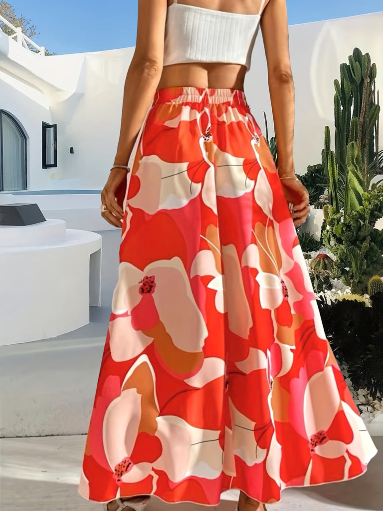 elveswallet  Floral Print High Waist Skirt, Casual Skirt For Spring & Summer, Women's Clothing