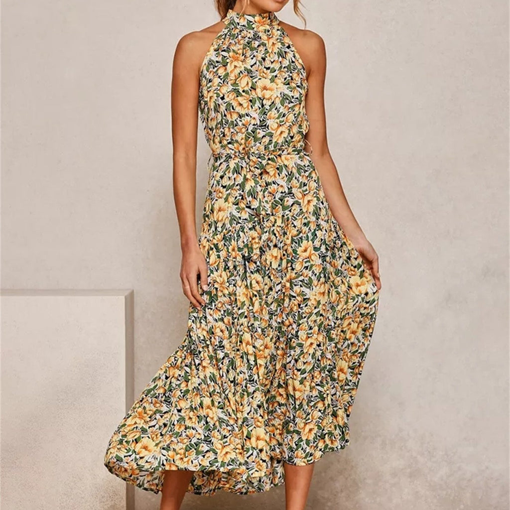 elveswallet  Women's Dreses Halter Strapless Neck Floral Print Summer Vacation Dresses
