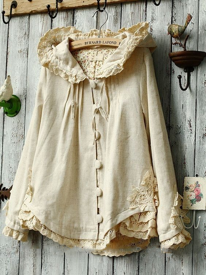 Lovely Lace Drawstring Buttoned Women Top