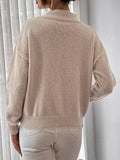 elveswallet  Loose Mock Neck Sweater, Casual Long Sleeve Fall Winter Knit Sweater, Women's Clothing