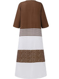 elveswallet  Plus Size Casual Dress, Women's Plus Colorblock Half Sleeve V Neck Maxi Shirt Dress