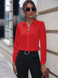 elveswallet  Women's Blouse Elegant Solid Lapel Button Long Sleeve Fashion Fall Winter Blouse