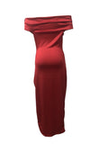 Off Shoulder Slit Maxi Dress, Elegant Formal Party Evening Waist Solid Color Sleeveless Mid-length Dresses, Women's Clothing