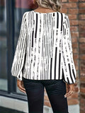 kkboxly  Graphic Print Crew Neck Ruched Blouse, Casual Long Lantern Sleeve Blouse For Spring & Summer, Women's Clothing