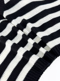 Striped Drop Shoulder Crop Sweater, Y2K Long Sleeve Sweater For Fall & Winter, Women's Clothing