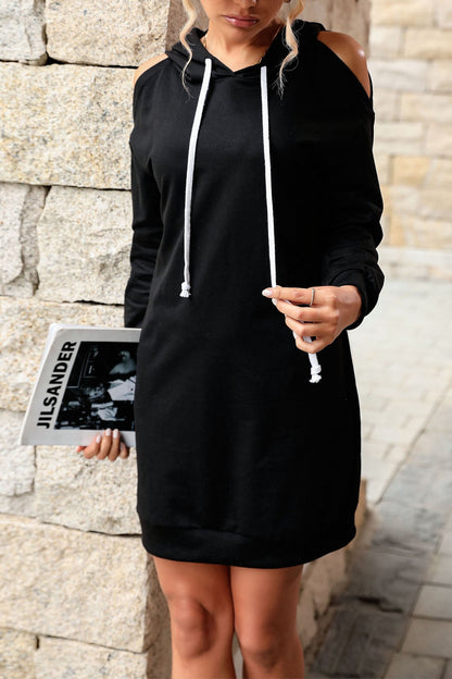 elveswallet Long Sleeve Off Shoulder Hooded Sweater Dress