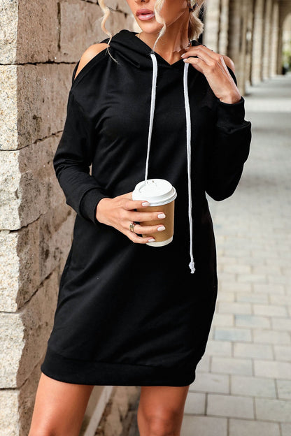 elveswallet Long Sleeve Off Shoulder Hooded Sweater Dress