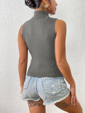 elveswallet  Solid Turtle Neck Sweater Vest, Stylish Bodycon Sweater Vest, Women's Clothing