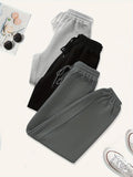 elveswallet  3 Pack Plus Size Basic Pants, Women's Plus Solid Elastic Drawstring High Stretch Sweatpants Three Piece Set