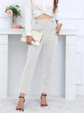 Solid High Waist Straight Leg Trouser, Casual Every Day Pants For Spring & Fall, Women's Clothing