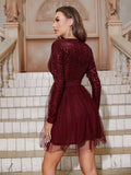 elveswallet  Solid V-neck Contrast Sequin Sexy Dresses,  Women's Clothing
