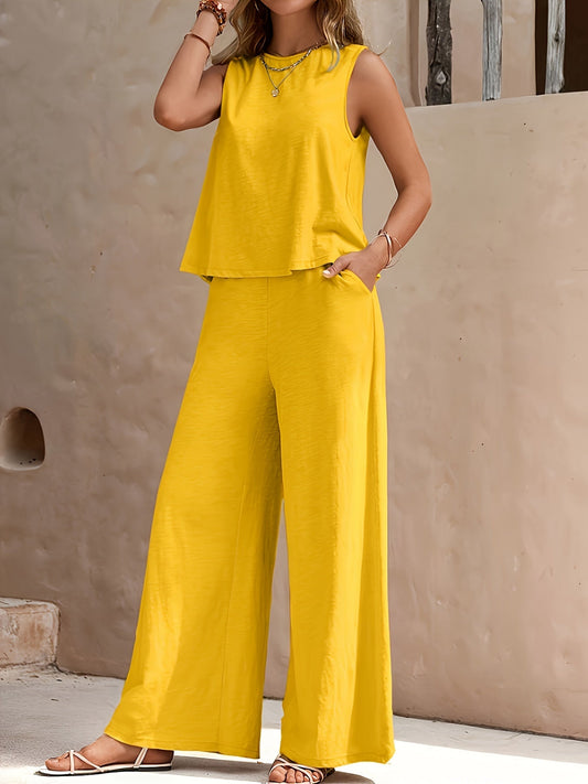 elveswallet Sleeveless Tank Top & Wide Leg Loose Pants Outfits