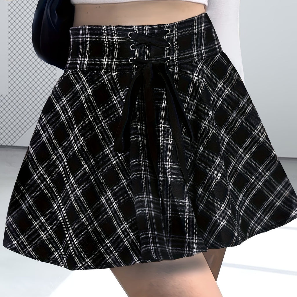 elveswallet  Y2K Summer Plaid Mini Skirt, High Waist Casual Skirt, Women's Clothing