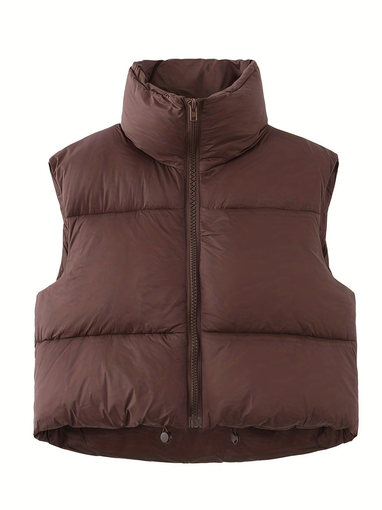 elveswallet  Zip Up Sleeveless Puffy Jacket, Casual Turtle Neck Jacket For Fall & Winter, Women's Clothing